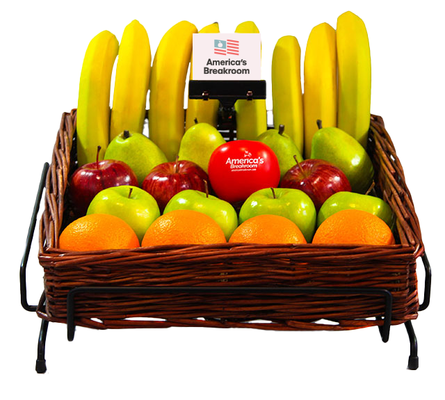 Fruit basket with America's Breakroom logo